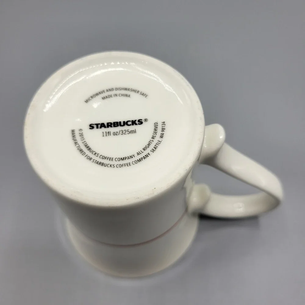 Starbucks Tall Coffee Tea Mug Cup 11oz Victorian Diamond Scroll White and Orange